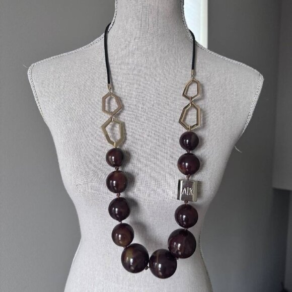 Vintage Armani Exchange Brown and Gold Tone Statement Necklace - Picture 1 of 5